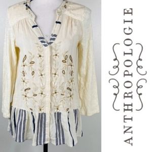 Anthropologie C.Keer Spry Boundary Blouse Cream Embroidered Beaded size XS